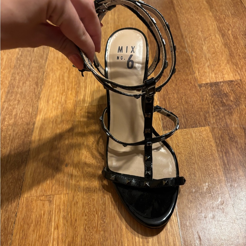 Mix No. 6 Black Patent Studded Strappy Heel